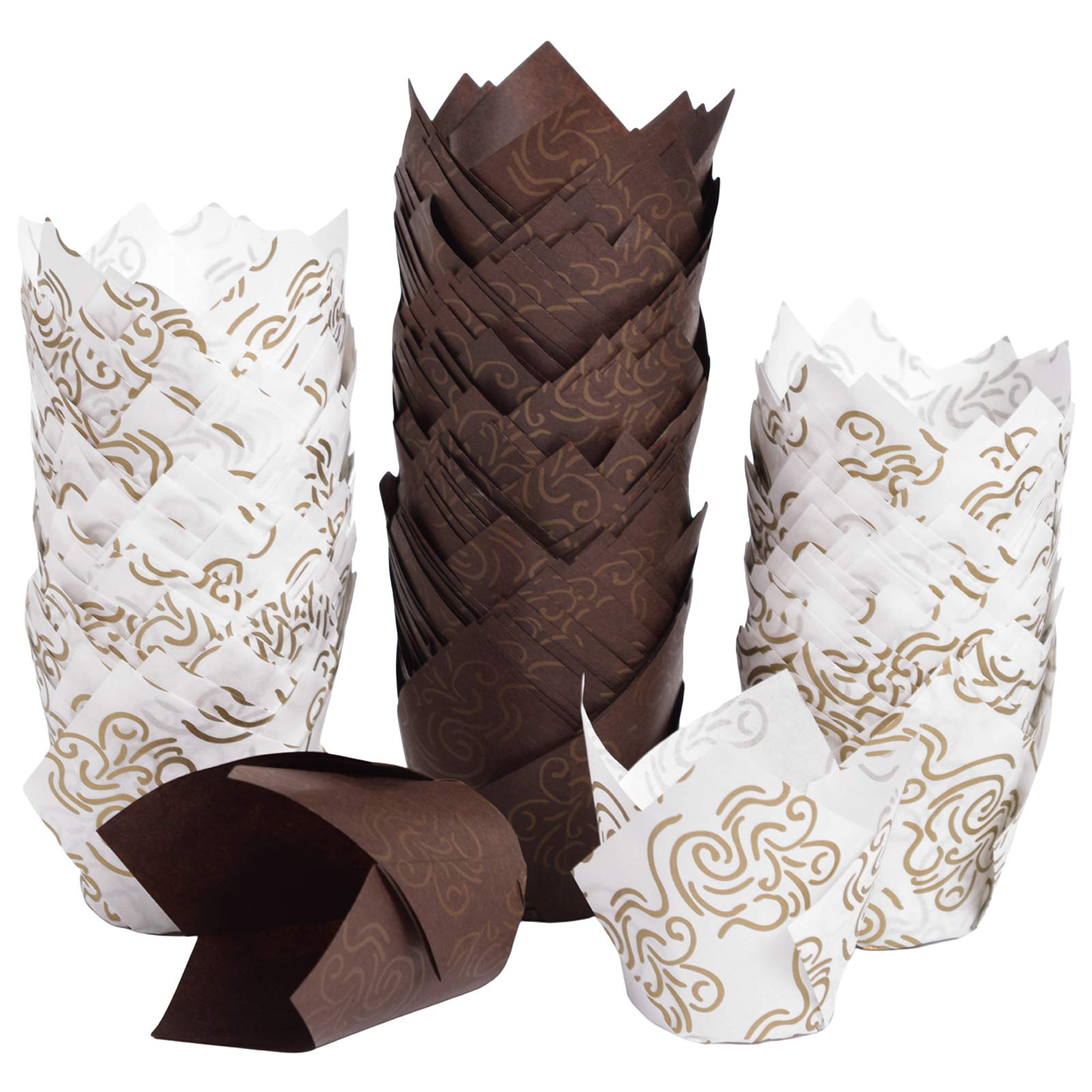 200 PCS Tulip Cupcake Liners Natural Baking Cups Paper - Muffin Wrappers Grease-Proof for Wedding Birthday Party, Standard Size (Brown)…