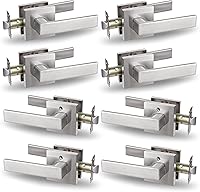 Vista 8 de USHTL01-SN-BK-6P - Manija cuadrada de privacidad para puerta de níquel cepillado sin llaves para dormitorio o baño, USHTL01-SN-BK-6P