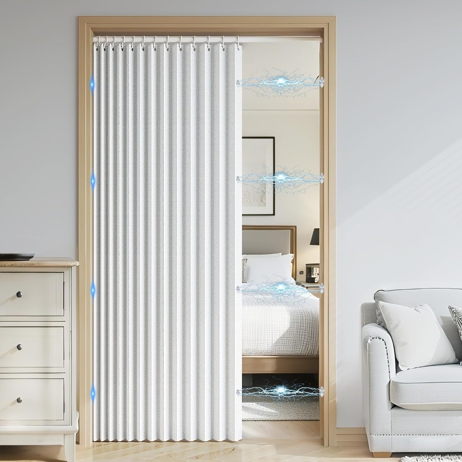 Dsshengds White Custom Wide Large Linen Waterproof ，Mould Weights Shower Curtains，Suitable For Bedroom, Living Room, Bathroom Partitions- 220X200cm