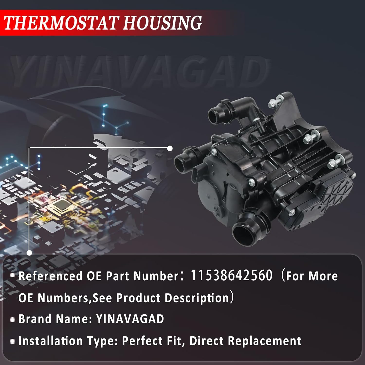 Engine Coolant Thermostat for BMW 3' 5' 6' 7' G01 G02 G05 G06 G11 LCI G12 LCI G20 G21 G28 G29 G30 G31 G32 GT X3 X4 X5 X6 Z4 Housing Heat Management Module,Replace 11538642560