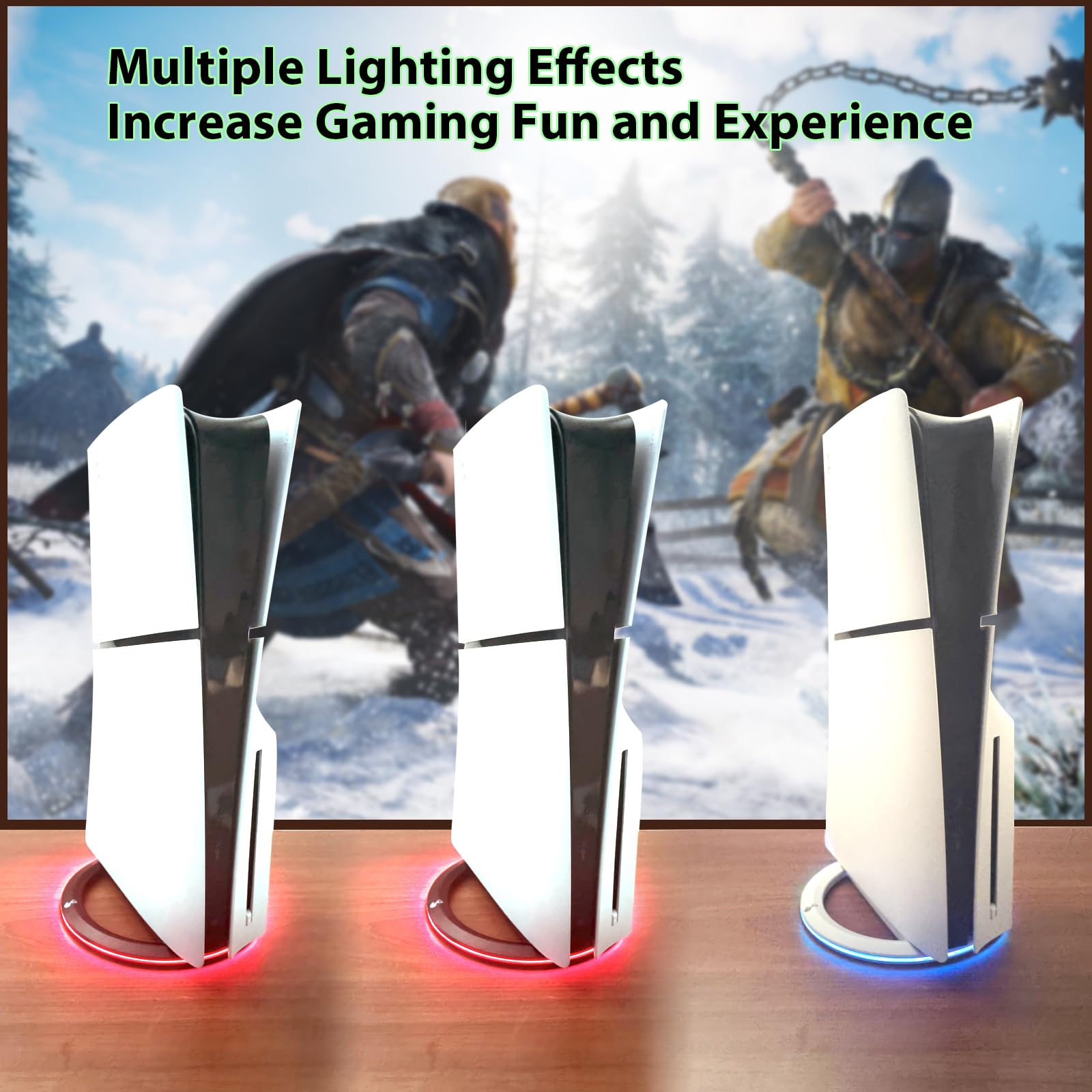 Soporte vertical RGB para consola PS5/PS5 Slim/PS5 Pro, compatible con PS5/PS5 Slim/PS5 Pro Disc y edición digital, soporte base LED RGB con 14 modos de luz (negro)
