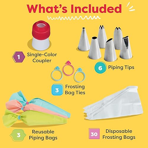 Miniatura 3 de Baketivity Juego de tuberías de 43 piezas, bolsas y puntas para tartas y pastelería con bolsas de tuberías reutilizables, kit de decoración de