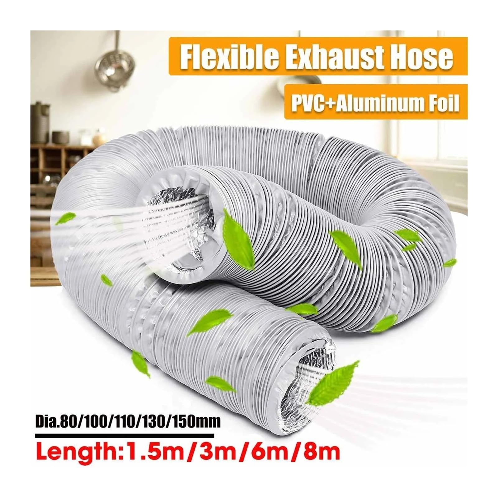 Tragbarer AC-Abluftschlauch, 80–150 mm, flexibles Entlüftungsrohr