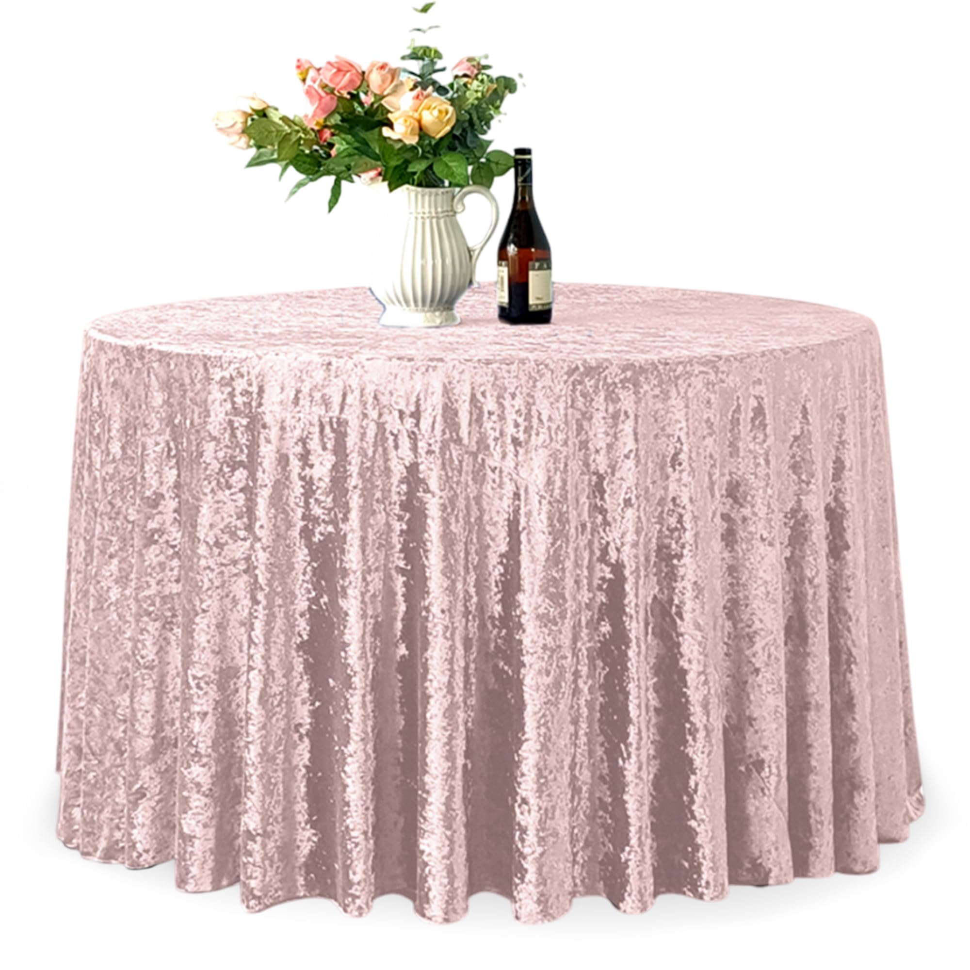 WedDecor 108" Premium Crushed Velvet Round Tablecloth, Rose Pink, 5pcs — image 1