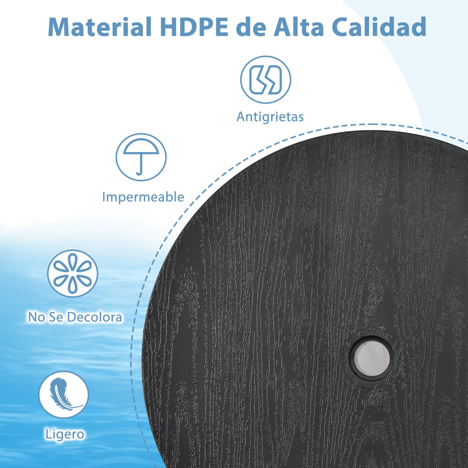 COSTWAY 50 cm Mesa para Sombrilla Ajustable para Exteriores, Bandeja Redonda para Sombrilla de 38 mm y 48 mm, Mesa Lateral Portátil y Ligera para Piscina Playa Jardín (Negro)