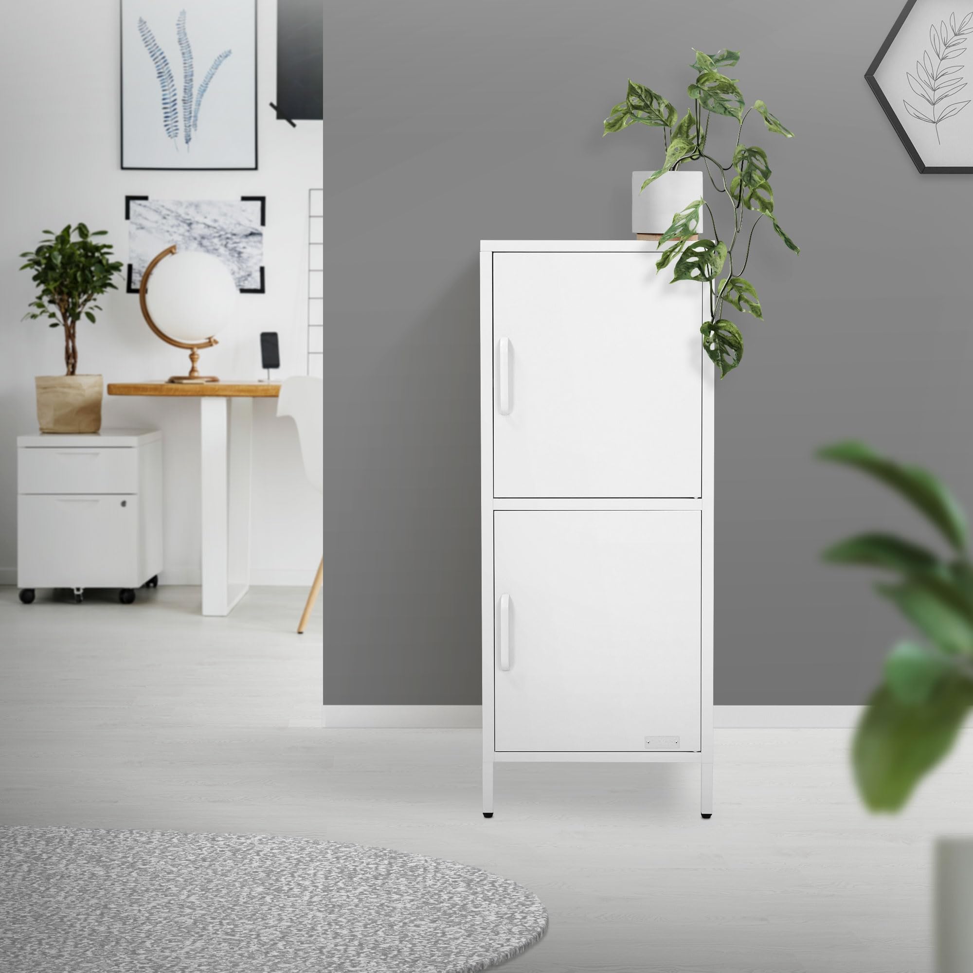 ML-Design Armadietto Portadocumenti da Ufficio Bianco 40 x 101,5 x 40 cm, Contenitore in Acciaio con 2 Ante e Ripiani Regolabili, Mobile Multiuso di Archiviazione, Organizzatore per Studio o Soggiorno