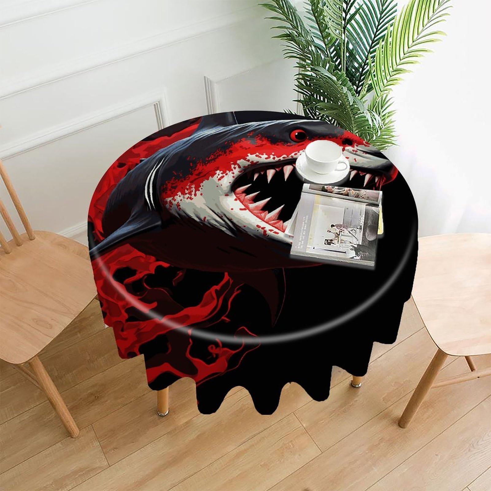 FekiLoot Red-Black Shark Round Tablecloth Cover 60 Inch Wrinkle Free Washable Polyester Fabric Table Cover Decorative Round Table Cloth for Home Dining Kitchen Party Farmhouse