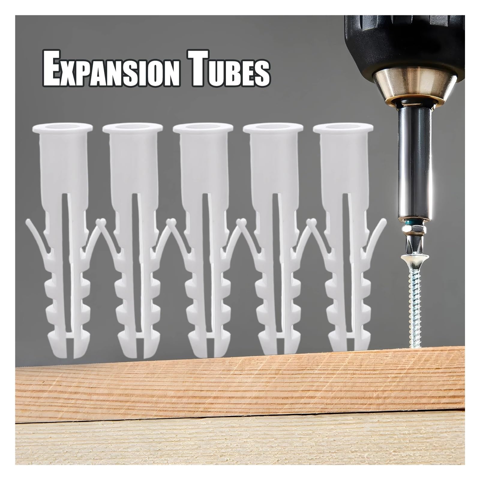 Boulons à expansion en plastique Tube d'expansion de clous en plastique multi-tailles, bouchons d'ancrage muraux, vis, outils de fixation(200pcs- (2packs),4x1cm)