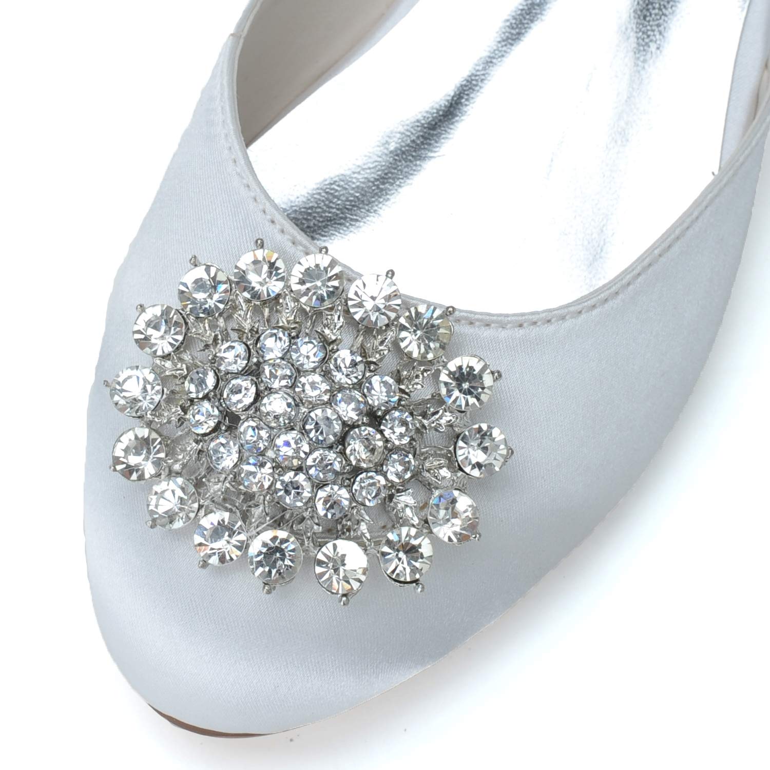 Scarpe da Sposa da Donna Strass Pizzo Raso da Donna Balletto Piatto Damigella d'Onore Slip on Décolleté Punta Chiusa/Avorio