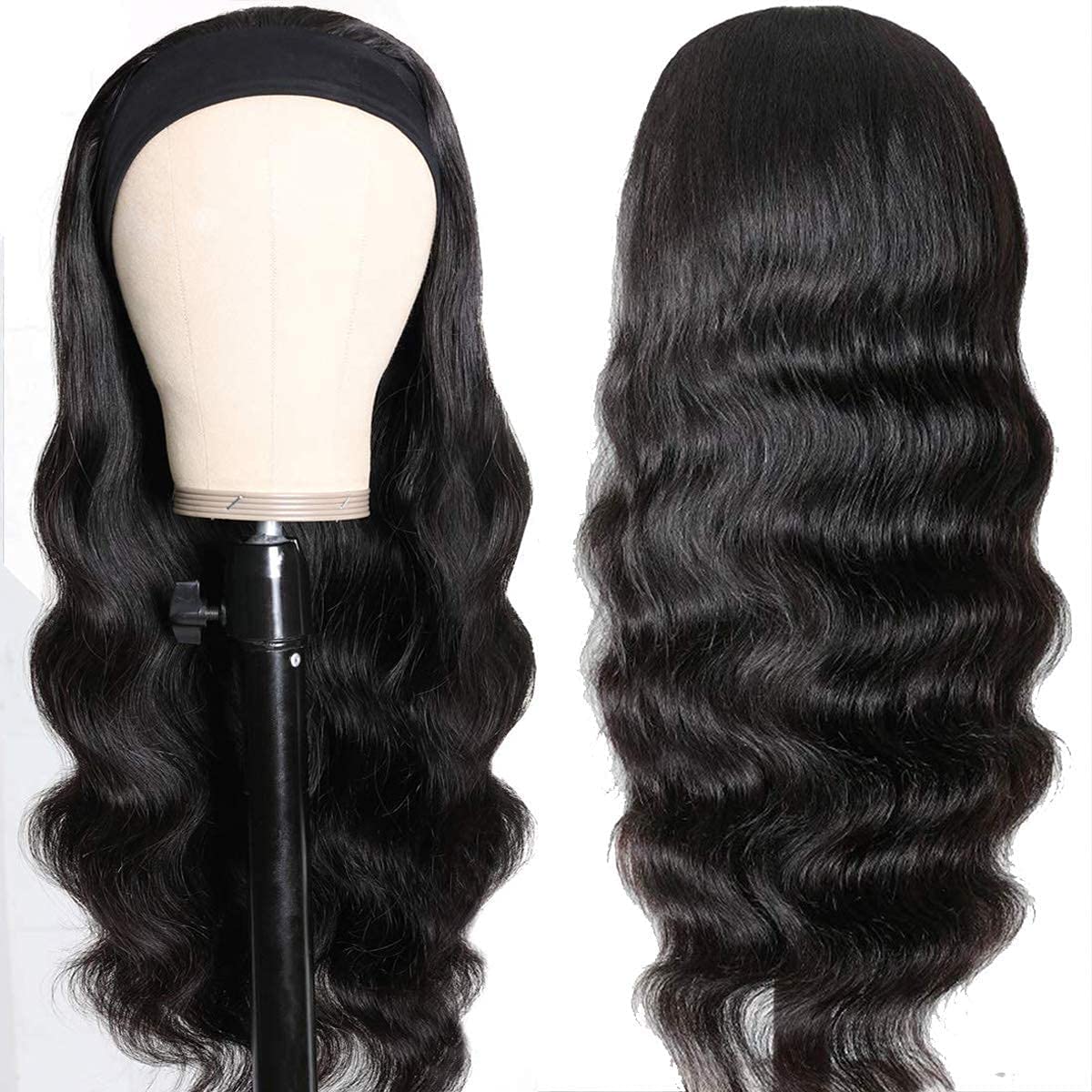 Headband Wig Human Hair Body Wave 20 Inch Half Wig Glueless Human Hair Wig for Women 150% Density Brizilian Virgin Hair Wear and Go Wigs Machine Made Natural Color - Image 3