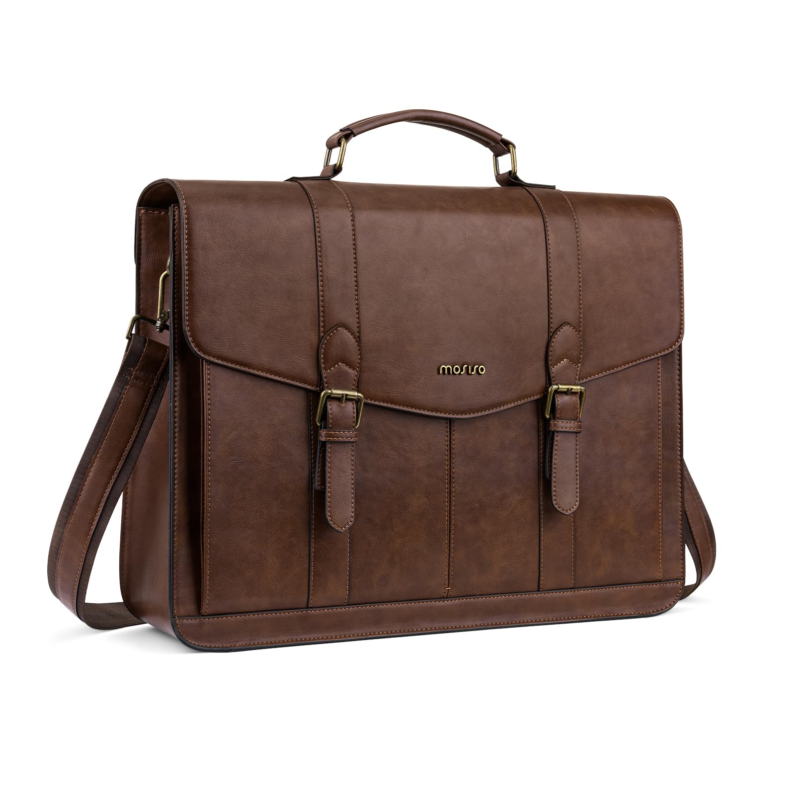 MOSISO Borsa a Tracolla per Uomo e Donna, 15.6 Pollici Borsa a Tracolla Vintage Pelle PU Laptop, 15-16 Pollici Borsa Computer, Borsa Casual per Ufficio, Lavoro, Viaggio, Business, Universita, Marrone