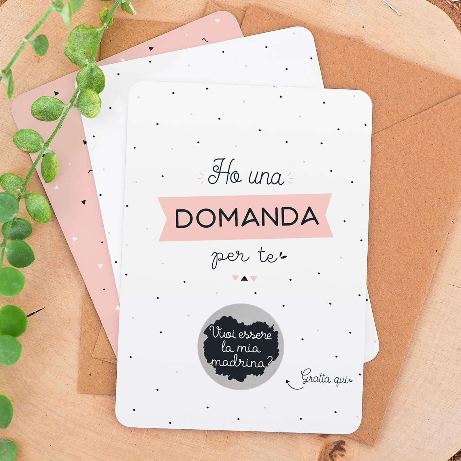 Manahia Set 2 Biglietti Gratta e Vinci Padrini Idea Originale per Chiedere e Annunciare il Battesimo Buste Kraft