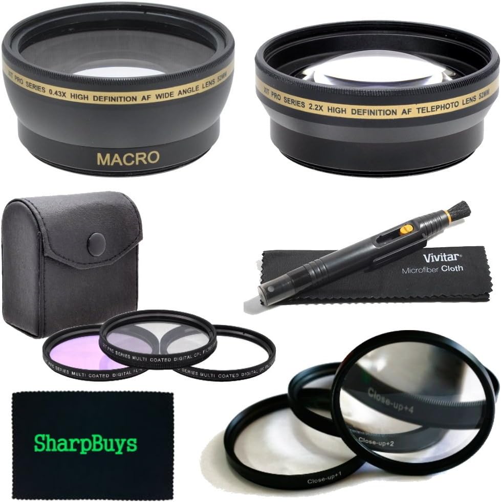 58mm Multi-Coated 3 Piece Digital Filter Kit (UV-CPL-FLD) + Close-Up Macro Filter Set +1 +2 +4 +10 + 0.43x Professional HD Auto Focus Wide Angle Lens with Macro & Pro Series 2.2x High Definition AF Telephoto Lens + Lens Cleaning Pen + Sharpbuys Microfiber Cloth For The Nikon D60 Digital SLR Camera with the Nikon 55-300mm VR Lens