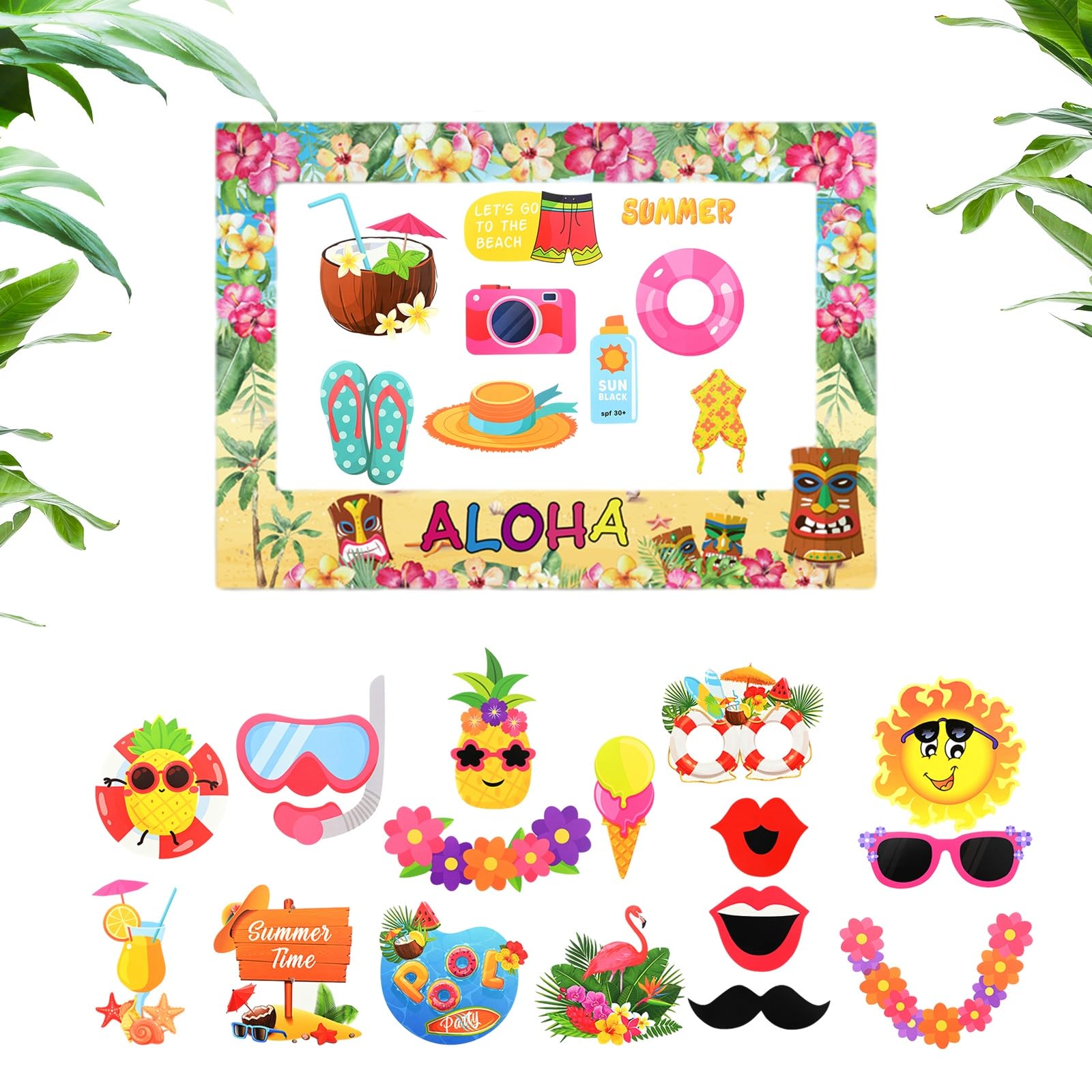 Fadcaer 25PCS Aloha Hawaiana Foto Prop,DIY Photo Booth Props,Accesorios Photocall Hawaiano,Tropical Hawaiana Photocall Marco de Fotos con Fotocall Foto Prop para Fiestas,Photo Booth Props Hawaiana