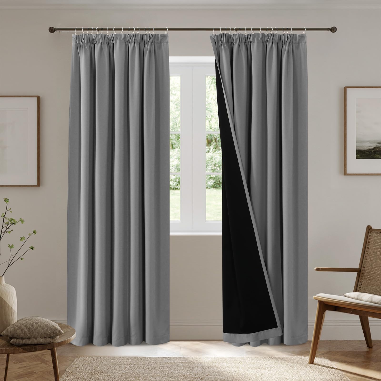 H.Versailtex 100% Blackout Thermal Curtains, Short Pencil Pleat Curtain for Bedroom Decor Thermal Insulated Window Treatments Light Blocking, Room Darkening, W66 X L54Inch, 2 Panels, Dove Grey