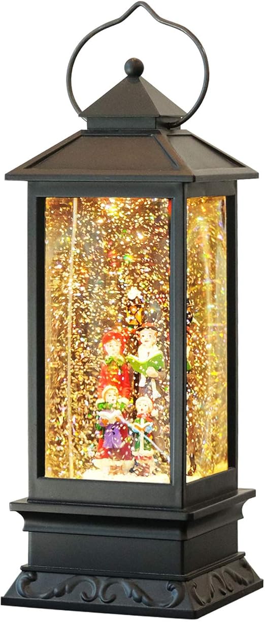 Wondise Christmas Lighted Musical Snow Globes Lantern with Timer, 12 Inches USB Powered and Battery Operated Spinning Water Glittering (Choir)