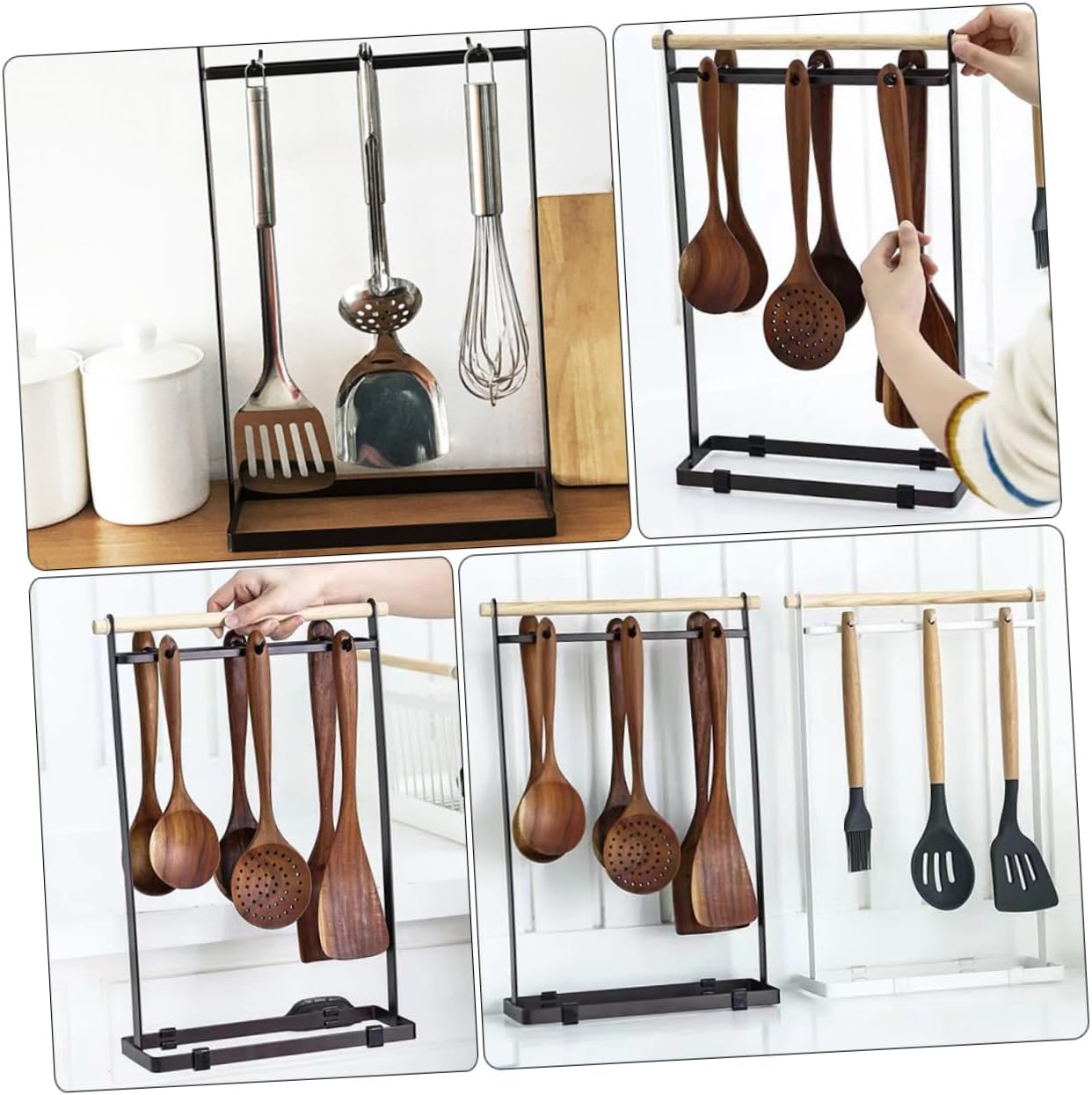 Ciieeo Multi-function Kitchen Spoon Stand and Pot Rack Organizer Sturdy Iron and Storage for Utensils over Door Hooks Space-saving Design for Home Cooking