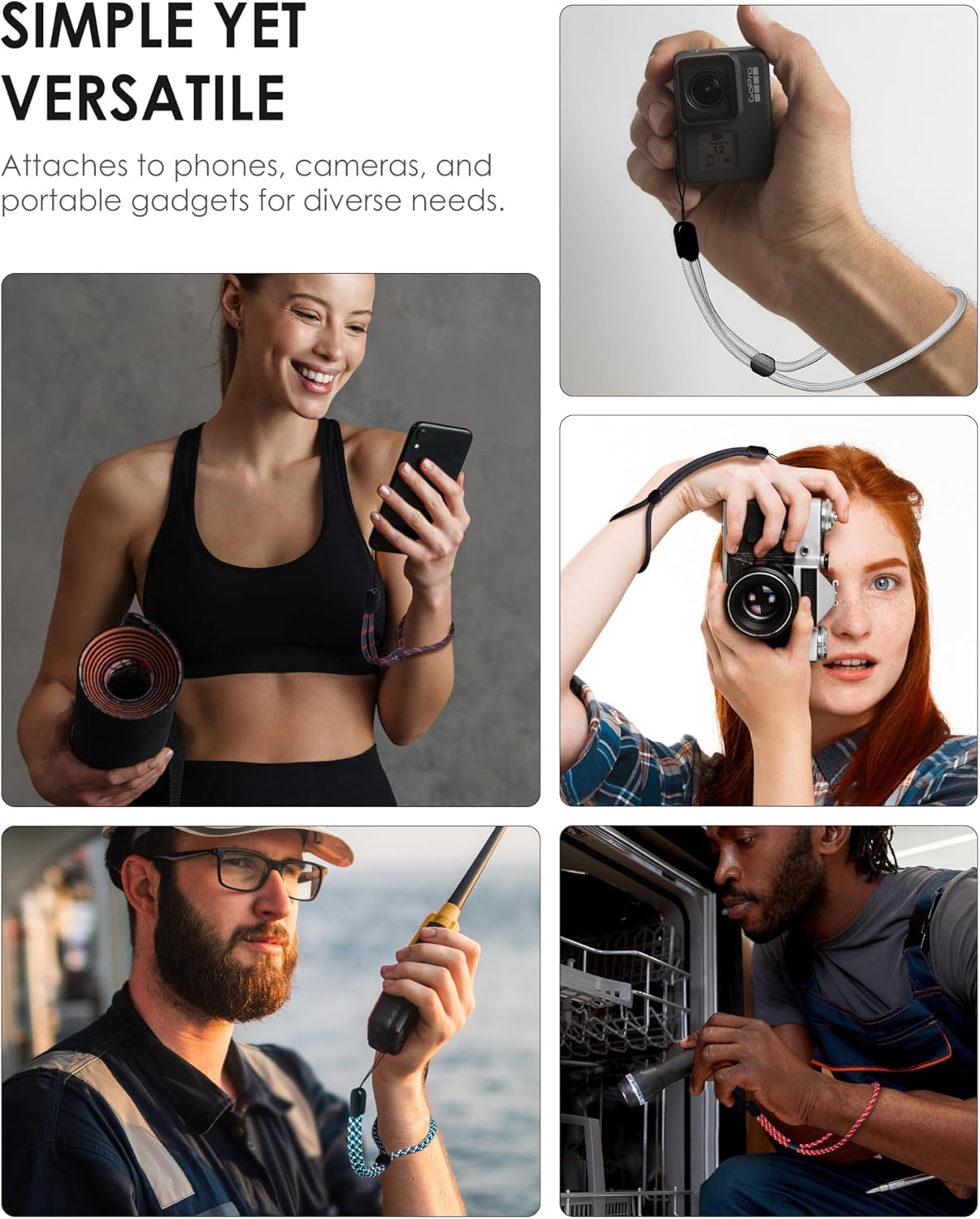 AccuPrints Confezione da 6 cinturini da polso regolabili in nylon colorato per GoPro, fotocamera, chiavi, telefono, chiavetta USB, portafoglio, targhetta identificativa (colori vivaci misti), Diversi