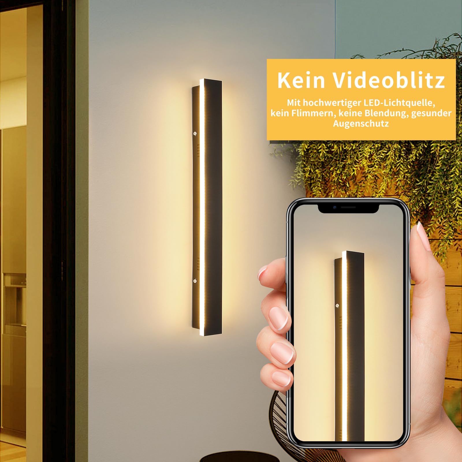 Mikeru 60CM LED Wandleuchte – 22W Außenbeleuchtung IP65, Warmweiß 3000K Für Balkon & Garten