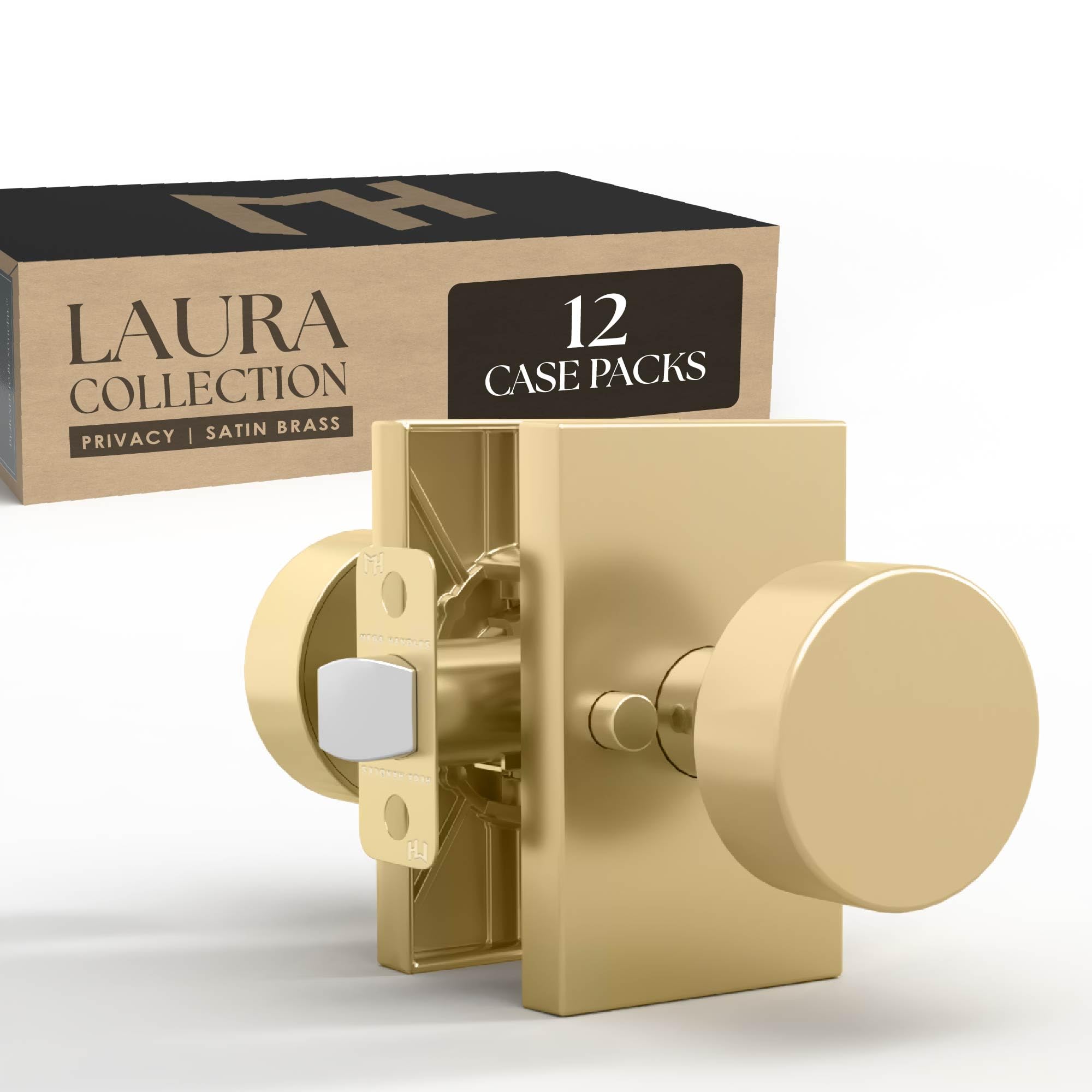 Mega Handles Laura Privacy Door Knob Gold, 12-Pack