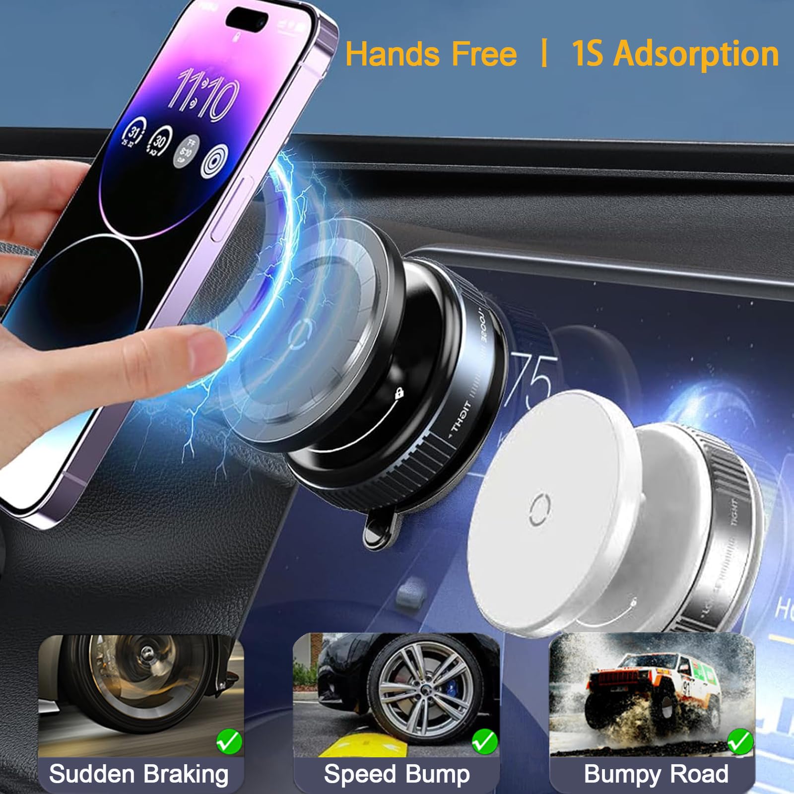 Soporte magnético giratorio de 360°, sin ruido y sin carga, soporte magnético para teléfono para coche, gimnasio, espejo, baño, superficie lisa, soporte de teléfono con ventosa compatible con