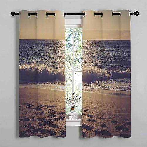 Cortinas para Habitacion - Cortinas para Habitacion Sea and Sky Beach Scenery Hallway - Cortinas acústicas de 110 pulgadas de ancho por 96 pulgadas