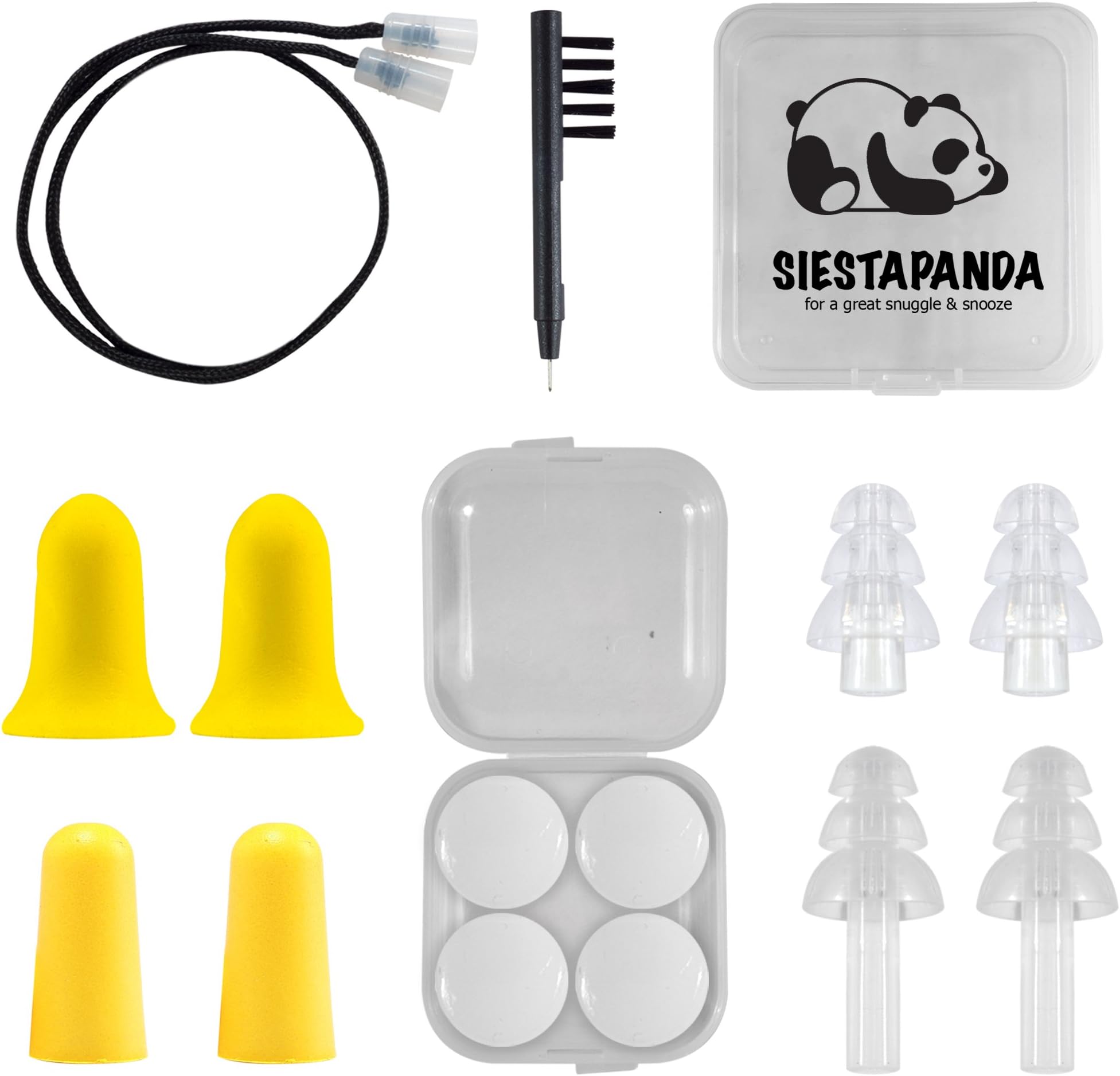 Siesta Panda Best Ear Plugs for Sleeping, Noise Cancelling Ear Plugs Reusable PU Soft Foam Ear Plugs Noise Reduction Soft Silicone Moldable Ear Plugs Sleeping, 8 Pairs Reusable Ear Plugs Variety Pack