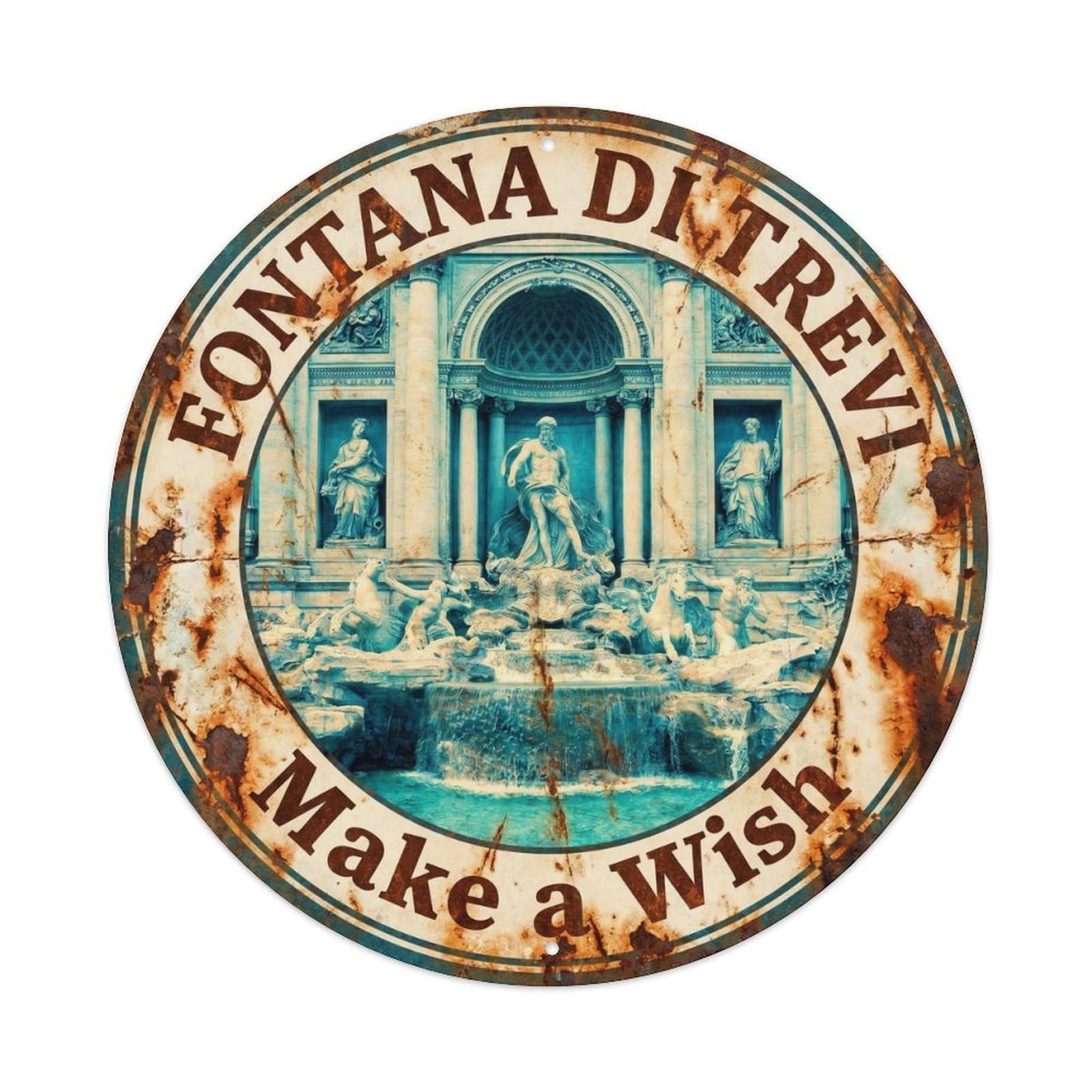 Vintage Travel Trevi Fountain Rome Metal Tin Sign Plaque