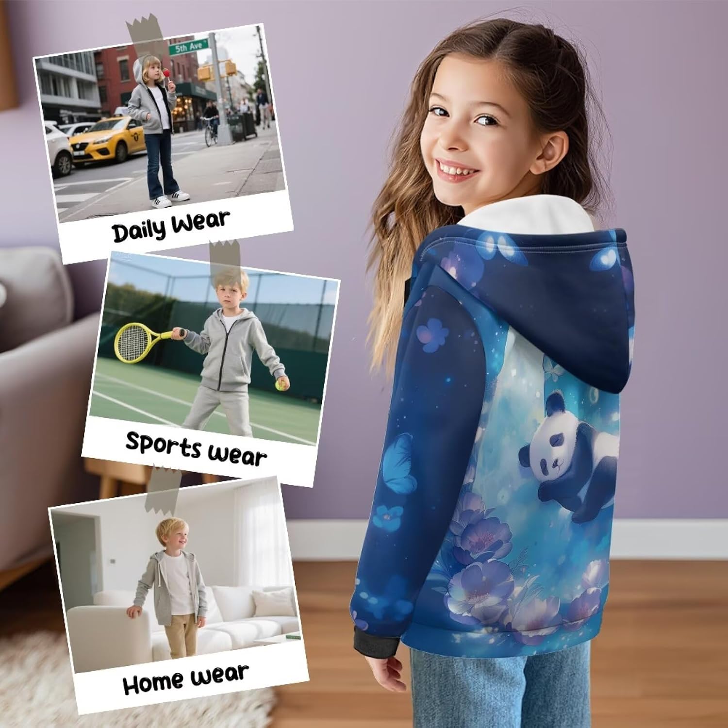 Xpyiqun Hoodies Size 6-16Y Zip Up Sweatshirt Vintage Fleece Cardigan Jackets for Girls Kids Long Sleeve Hooded Coat