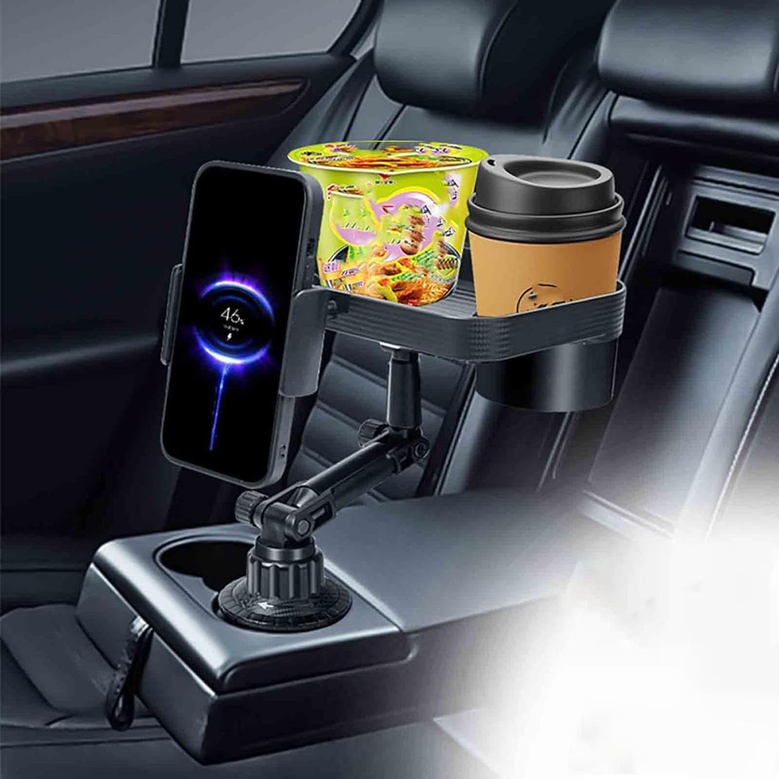Support Téléphone Voiture Pour Porte-gobelet – Rotatif 360°, Compatible 4-13 Pouces – Installation Facile, ABS Noir - 10