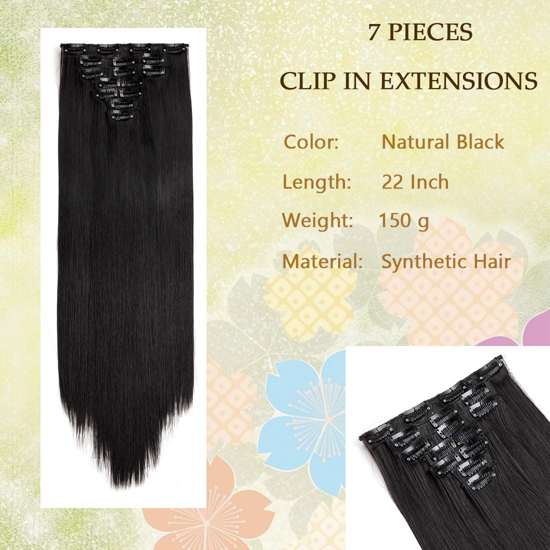Swy Hair Clip in Hair Extensions Body Wave 22 inches 7Pcs 150g Straight Hair Synthetic Hair Extensions (S-Natural3 Black3, Straight) - Image 2