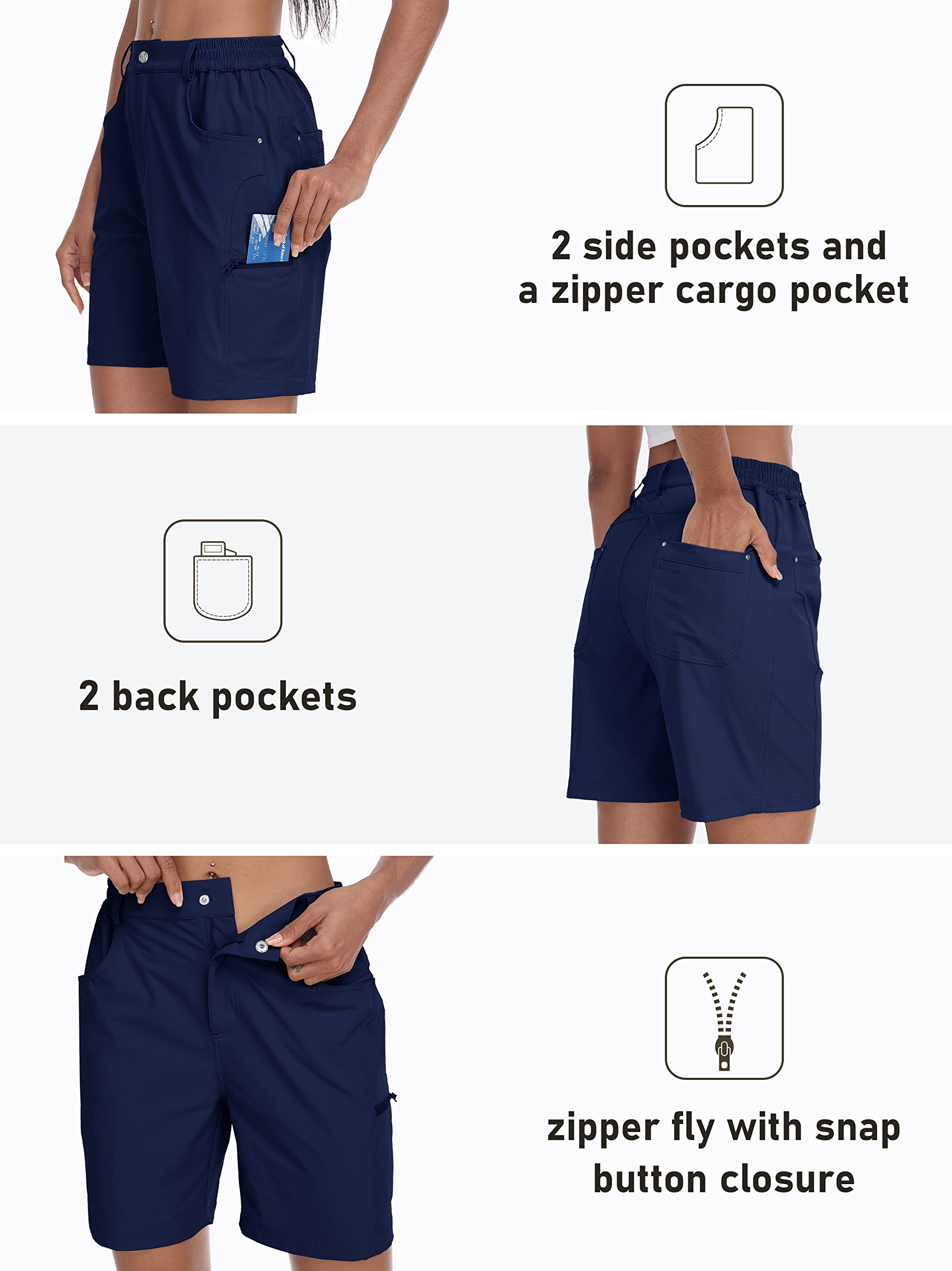 MoFiz Pantalones Cortos Cargo Mujer Hiking Shorts Ligeros Elasticos Trekking Pants de Trabajo Impermeable con Bolsillos