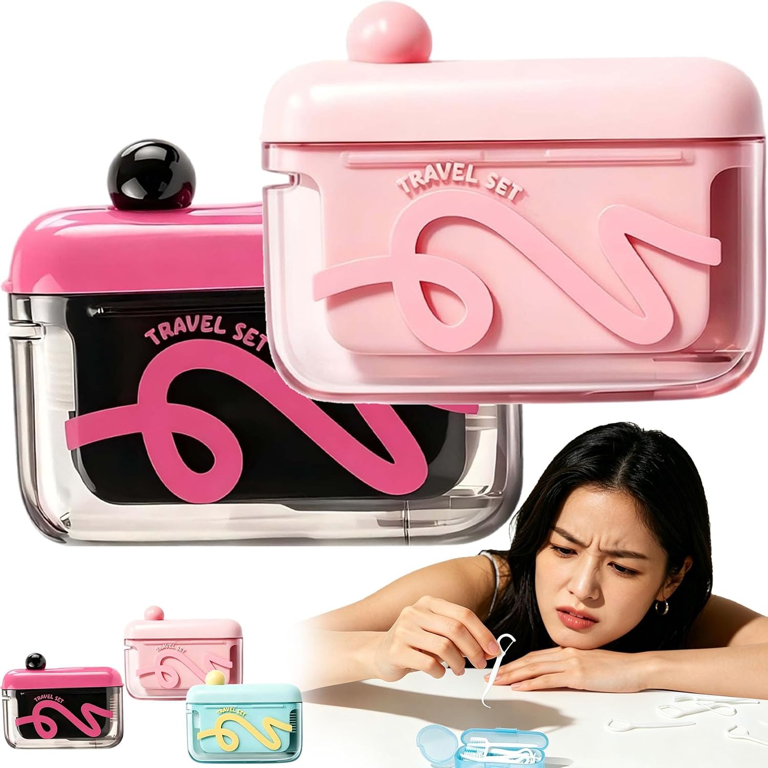 Travel Size Storage Case for Floss Picks - Automatic Eject Portable Floss Dispenser with 50 PCS Dental Floss,Refillable for Travel, Home, Hotel, Dinner