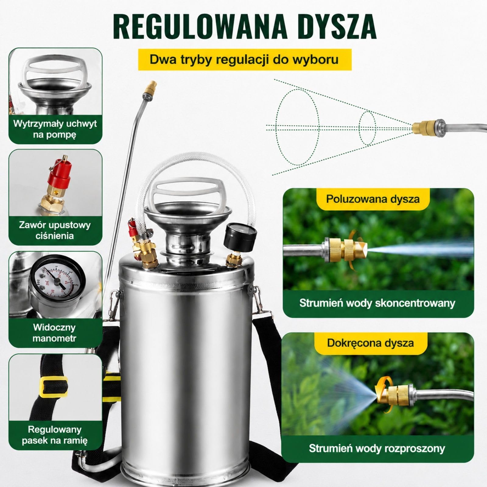 Opryskiwacz ciśnieniowy 6 L ze stali nierdzewnej z pompą ręczną do roślin i ogrodu