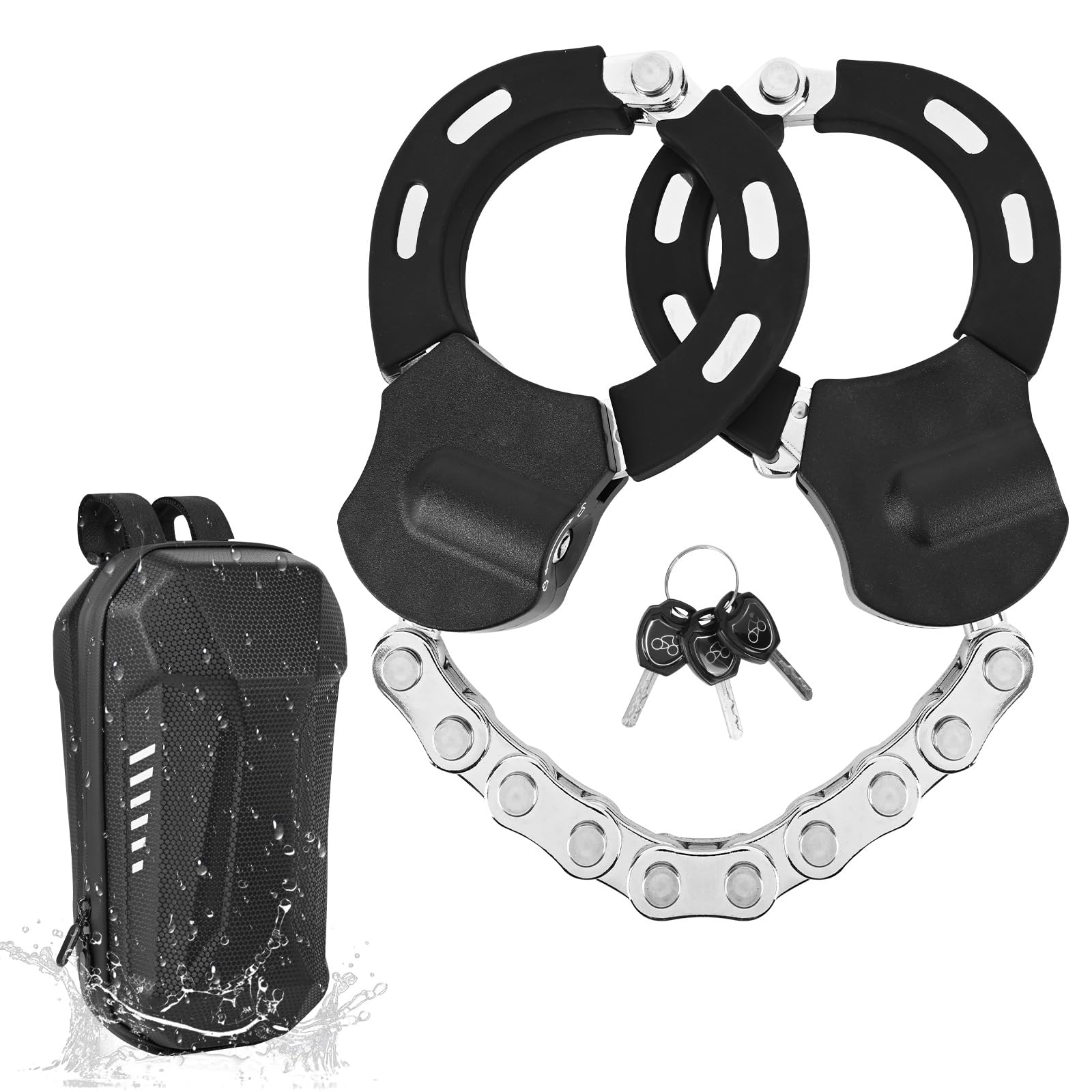 Catena Bicicletta Antifurto, Lucchetto Monopattino Elettrico, Accessori Monopattino Elettrico con Chiave E Borsa Impermeabile 3L, Lucchetto Manette per Scooter Elettrico, Moto, Carrozzine