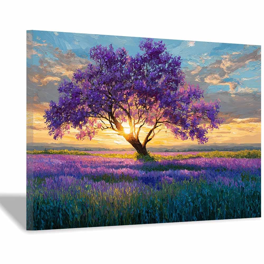 ZAMAEIU Tree of life wall decor Floral trees overlay On Canvas Prints Poster Pictures for Living Room Bedroom Home Office Wall Decoration(Purple;)-30x50cm Framed