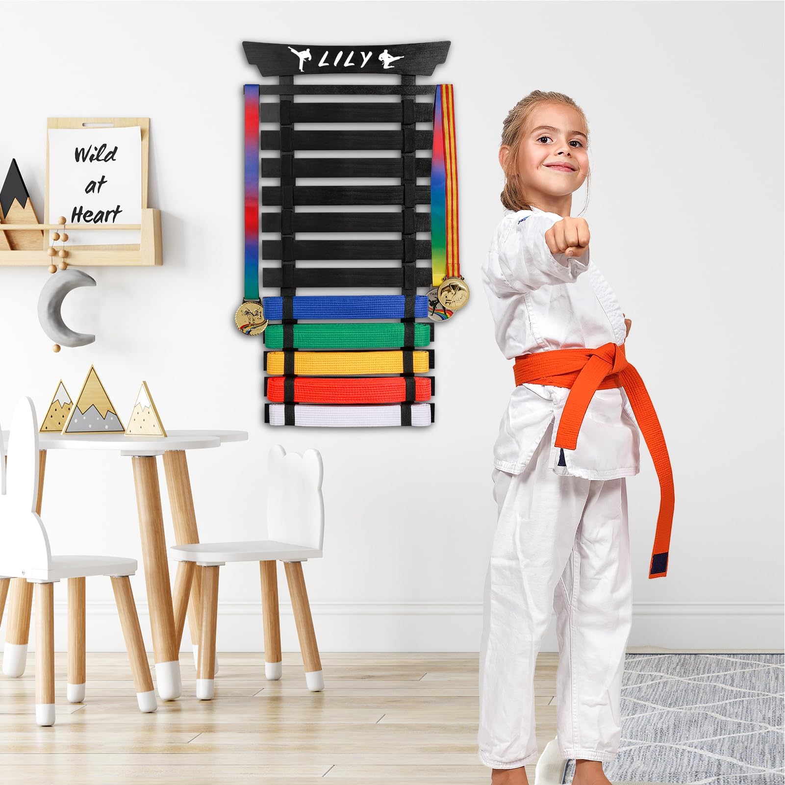 Houten Karate Riem Display Rek Taekwondo Riem Display Houder Opvouwbaar Opvouwbaar Houtkleurig