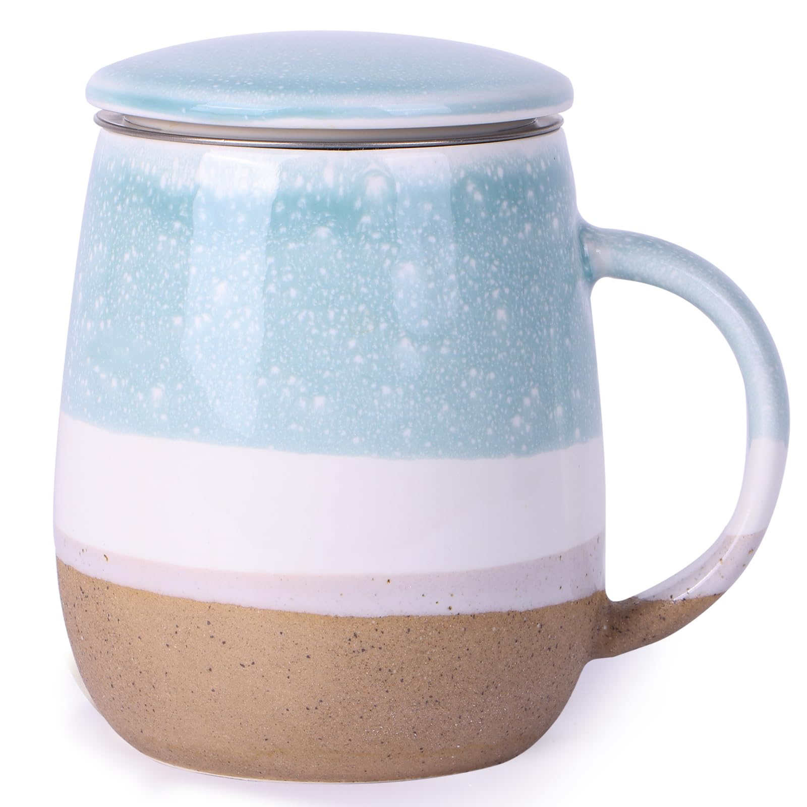 oliruimTea Cup with Infuser and Lid, Ceramic Mug with Lid and Handle, 13.5oz Blue Large Tea Cup for Steeping Loose Leaf Tea, Suitable for Home Office (Blue)