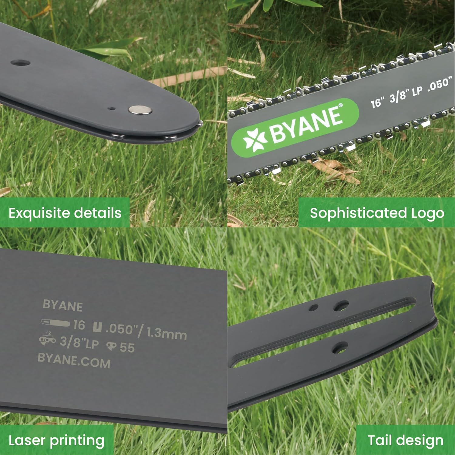 BYANE Combinazione barra e catena da 40,6 cm, passo LP da 3/8", calibro 50", 55 maglie di trasmissione, adatta per STIHL 021, MS 210, MS 211 e altri - S55 (3 catene + 1 bar).