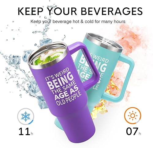 Miniatura 3 de NOWWISH Regalos para mujeres, vaso de 40 onzas con asa y pajita, regalos divertidos con texto en inglés "It's Weird Being the Same Age As Old