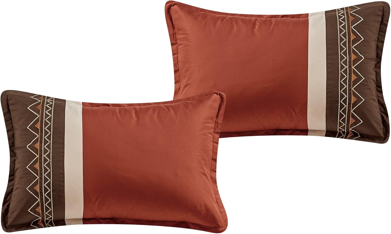 Chezmoi Collection 7-Piece King Comforter Set - Rustic Southwestern Native Aztec Brown Red Clay Coffee Cream Geometric Embroidered Lightweight Bedding Comforter and Pillow Cushions