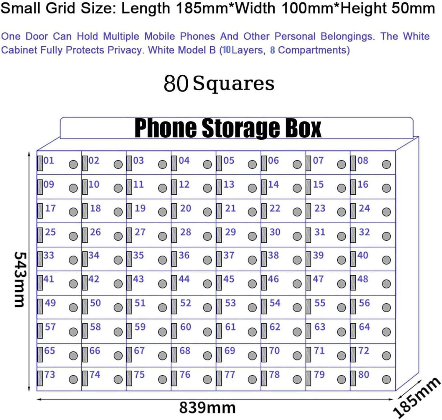 Cell Phone Locker Box for Classroom with Door Locks and Keys Clear Acrylic Jail Storage Cabinet，Wall-Mounted Lockable Acrylic Phone Storage Cabinet - Secure 80-Slot Organizer for Schools, of