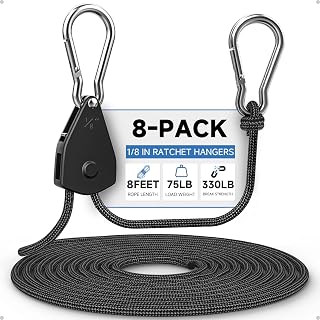 Fondwell Rope Tie Downs Small Ratchet Straps, Adjustable Grow Light Hangers