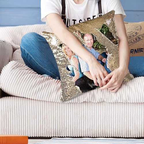 Vista 4 de LingLing Design - Almohada personalizada de lentejuelas, almohadas personalizadas con fotos, decoración mágica reversible del hogar, regalos Plateado
