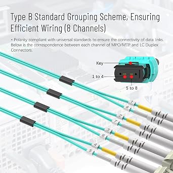 3M(10ft) MPO/MTP LC x 8 OM3 Multimode Fiber Breakout Cable 8-Fiber Type-B