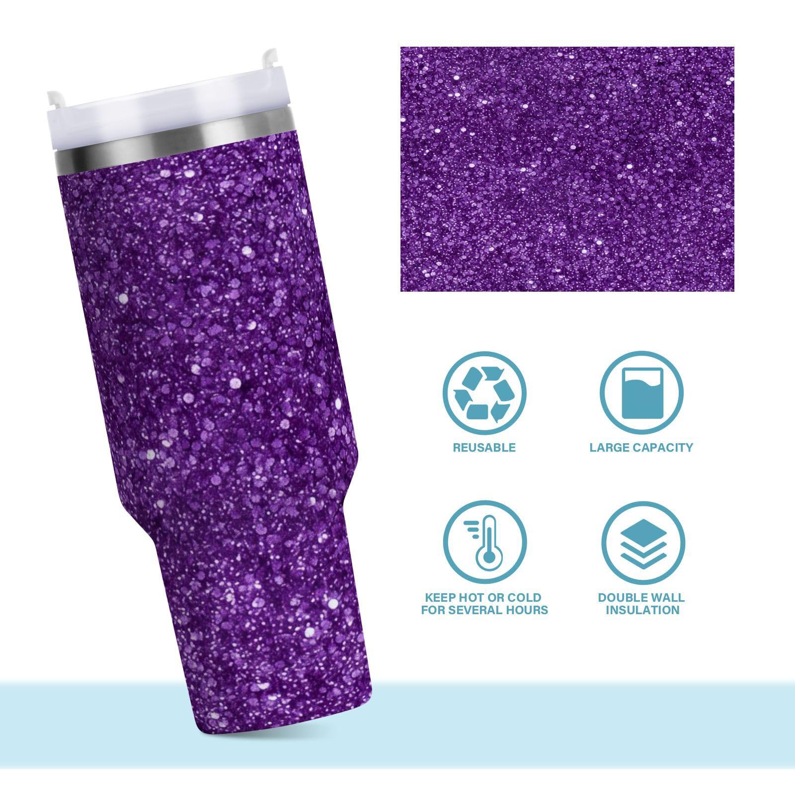Amazon.com | ATTX 30 oz Purple Glitter Tumbler with Handle, Double