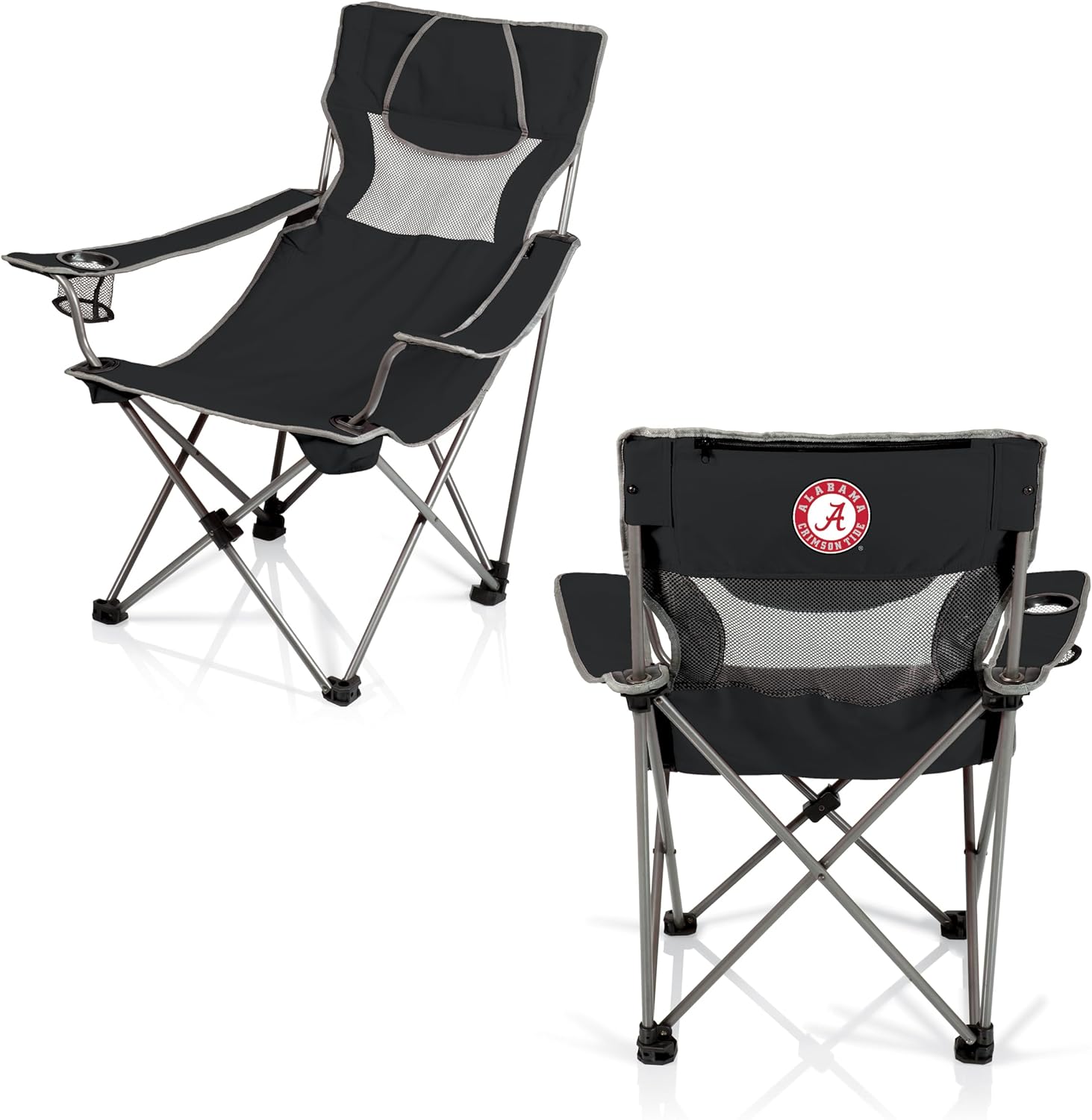 Picnic TIME NCAA Alabama Crimson Tide Campsite Camping Chair, Picnic Chair, Outdoor Folding Chair with Carry Bag, Beach Chair, (Black with Gray Accents)