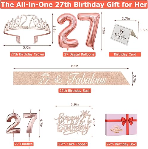 Miniatura 19 de Decoraciones de cumpleaños número 17 para niña, incluyendo tiara y banda de cumpleaños de 17, decoración para pastel y velas, globos de números