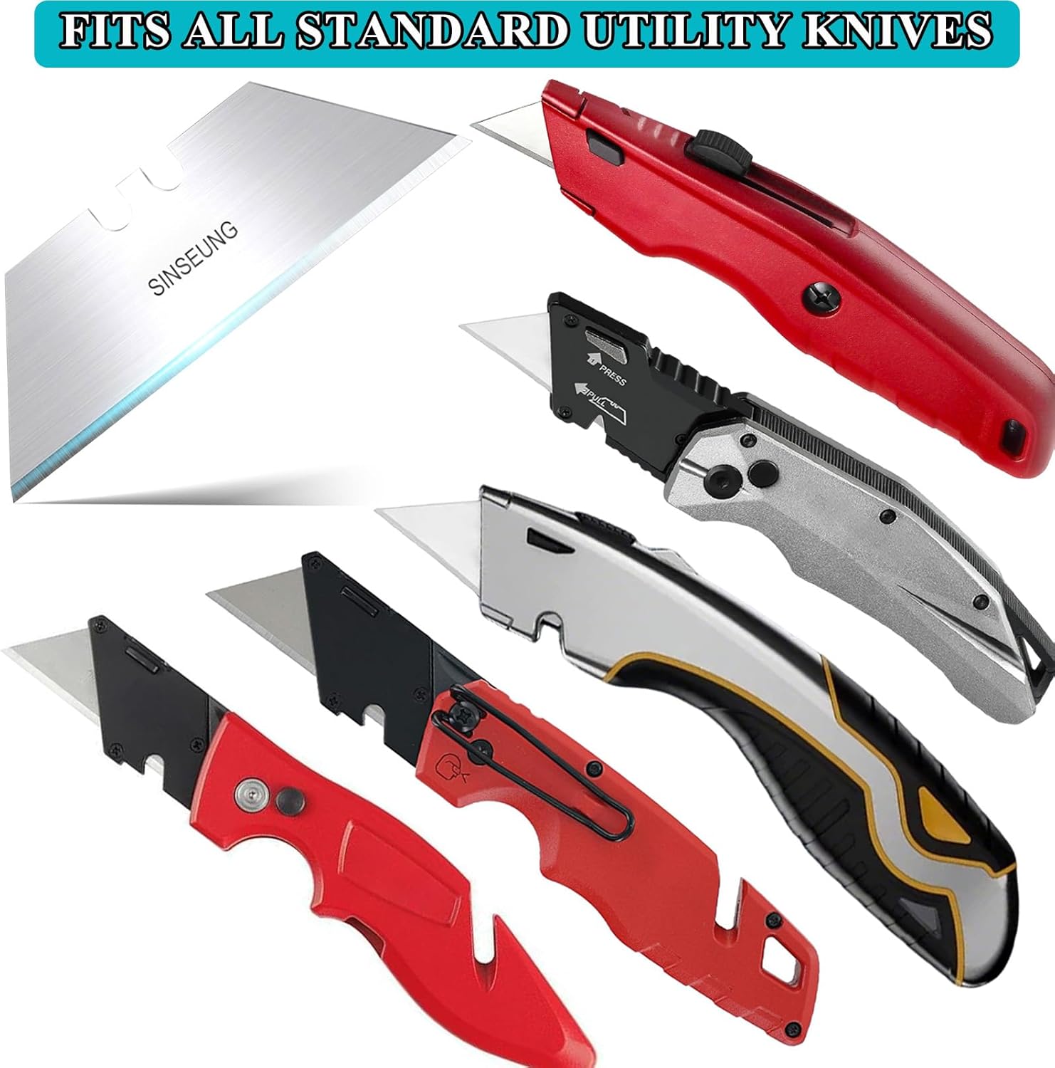 50 Pack Utility Knife Blades, SK2 Alloy Steel Box Cutter Blades, Heavy Duty Razor Knife Refills for Cutting Cardboard, Drywall, Leather and Carpet (DN101)