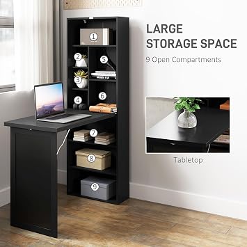 HOMCOM Foldable Convertible Writing Table Computer Desk, Black